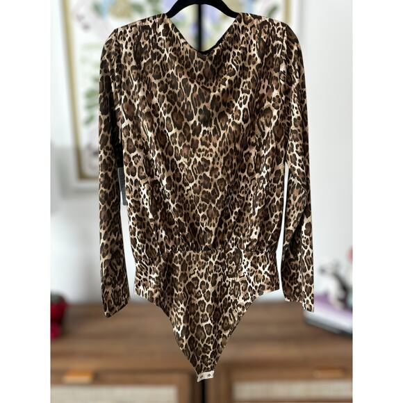 New WAYF Slouch Solano Leopard Print Longsleeve Bodysuit Cowl Neck Size Medium - Picture 2 of 7